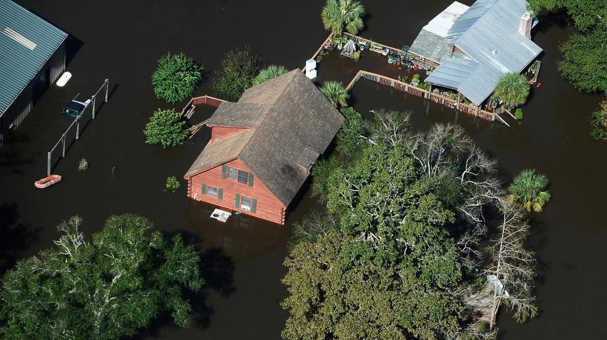A home sits in flood water in Nichols, S.C., Monday.