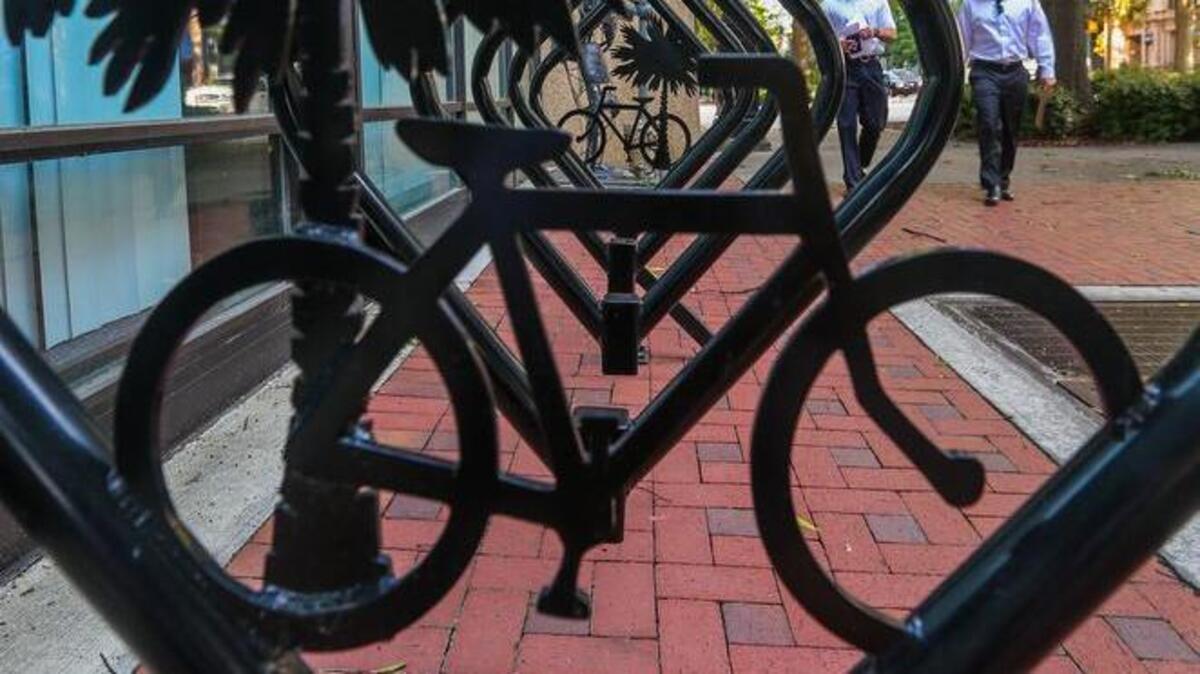 A bicycle rack in downtown Columbia, SC.
