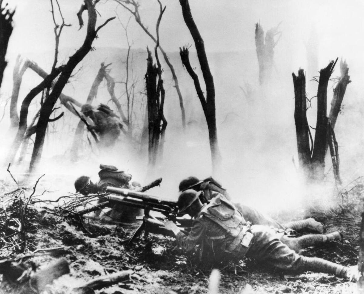 In this Sept. 26, 1918 file photo, a U.S .Army 37-mm gun crew man their position during the World War One Meuse-Argonne Allied offensive in France.