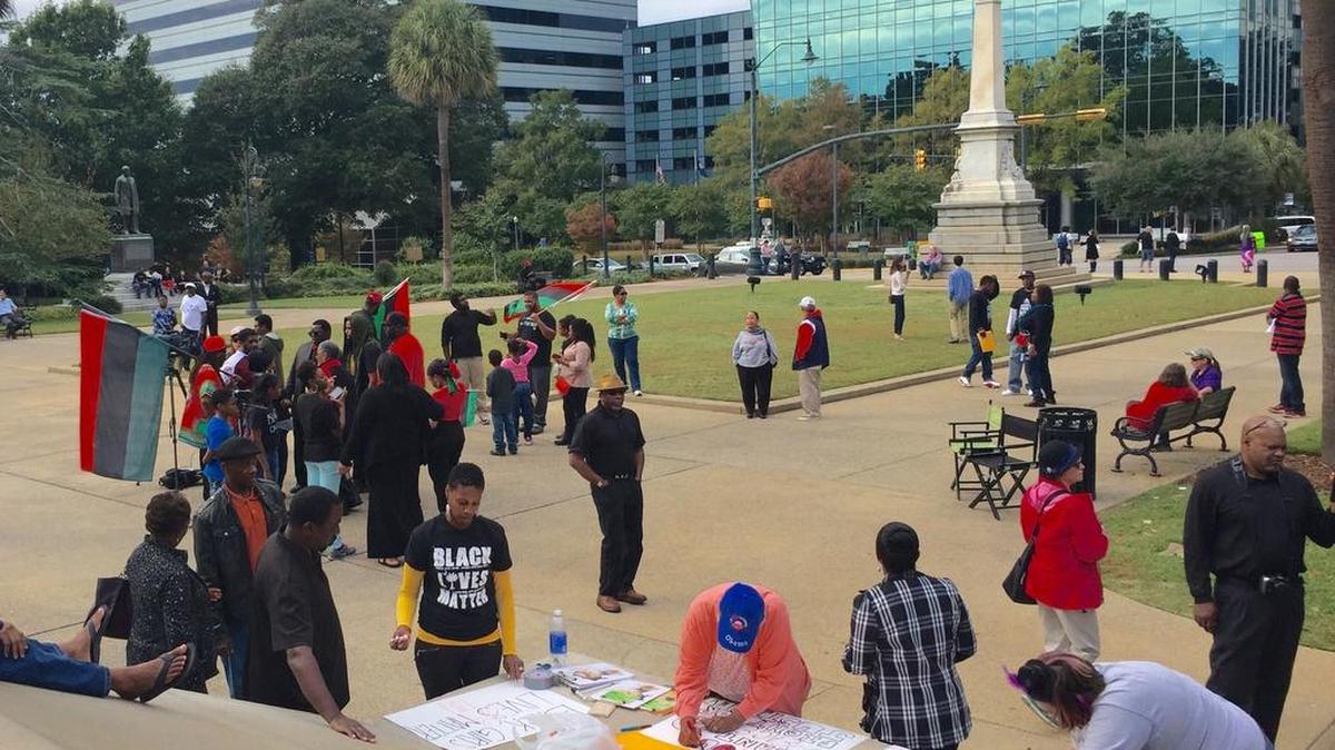 Several dozen people attended a rally Saturday staged by the Black Lives Matter and Black Educators for Justice groups in response to the Spring Valley High School incident involving a school resource officer and a student.