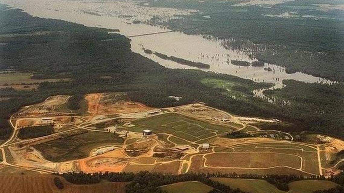Aerial view of the Laidlaw/Safety Kleen hazardous waste landfill near the shores of Sparkleberry Swamp and Lake Marion. This photo, from the early 2000s, shows the proximity of the dump to the lake, the state’s largest. If federal budget cuts extend to South Carolina agencies, it could affect state workers who enforce hazardous waste laws.