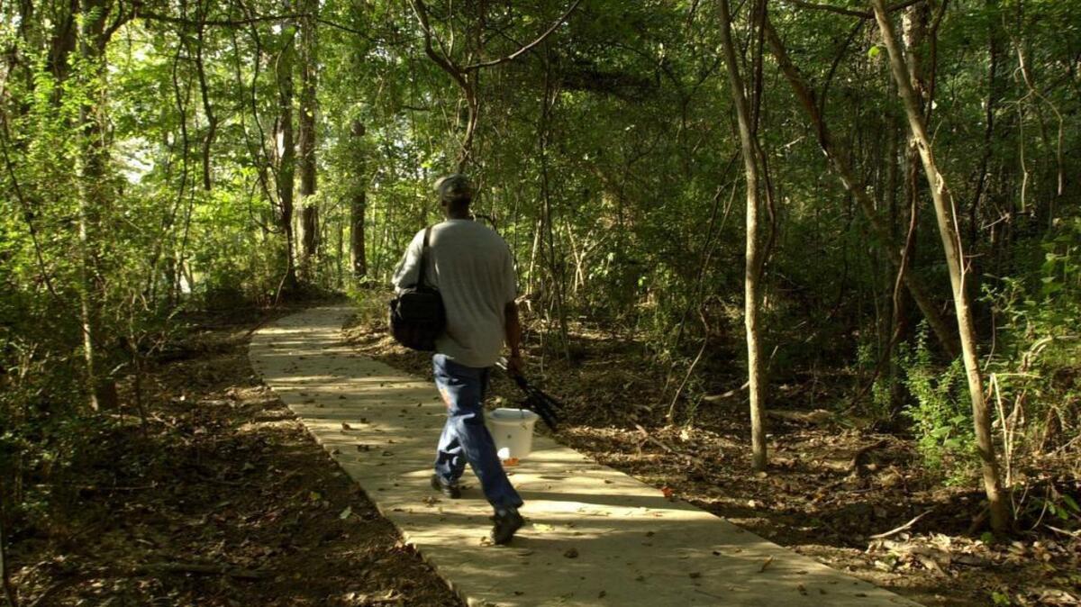 A man walks along a section of the greenway.