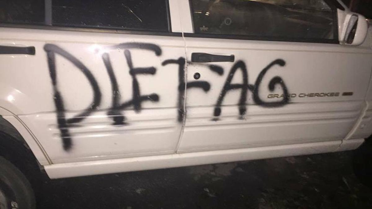 A few weeks after he got married, Andrew Windham-Harris discovered a death threat spray-painted on his Jeep late one night in Waynesville in the Smoky Mountains.