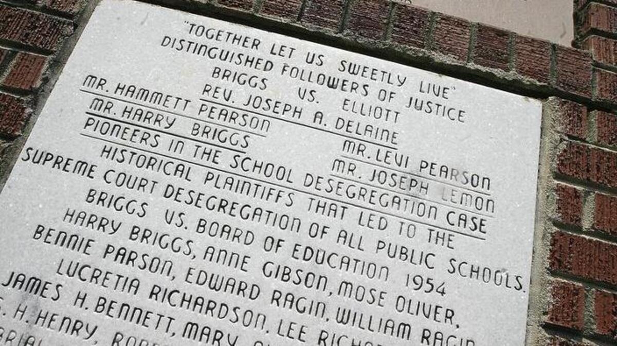 A historic marker was placed where the first Scott’s Branch High School, a school for black students, used to stand in Summerton, S.C.