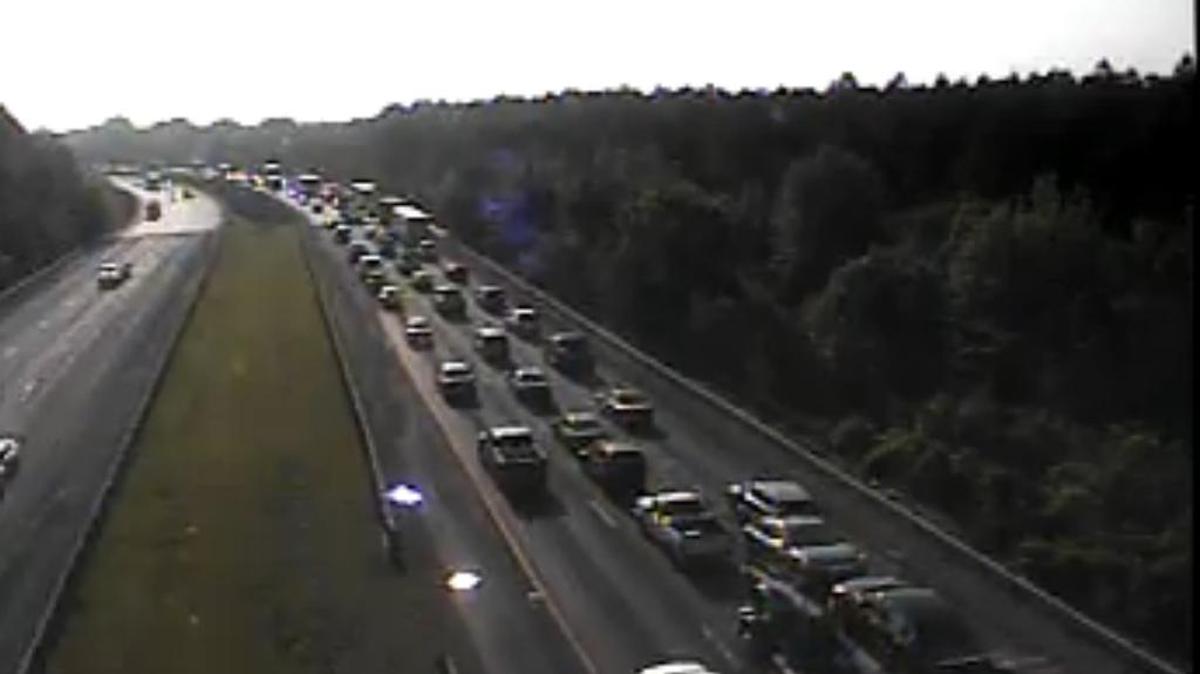 Traffic on I-77 northbound is backed up due to a vehicle on fire near Bluff Road