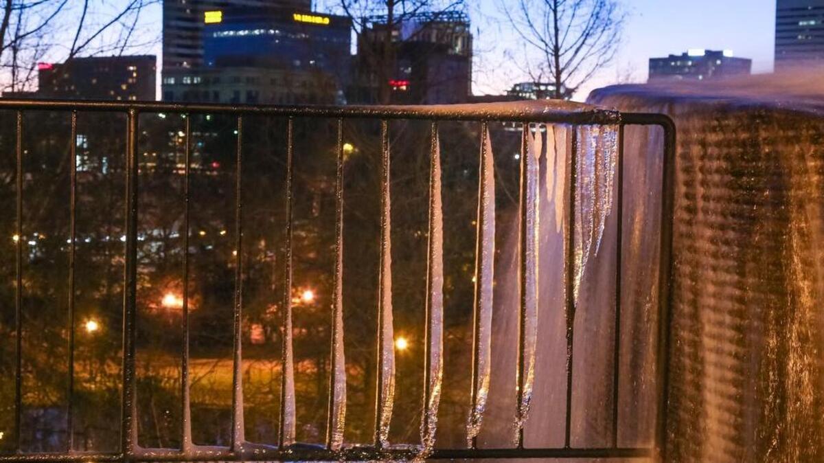 FILE: The blast of cold air dropped temperatures in Columbia and and the Midlands into the teens. At Finlay park ice formed near the waterfall.