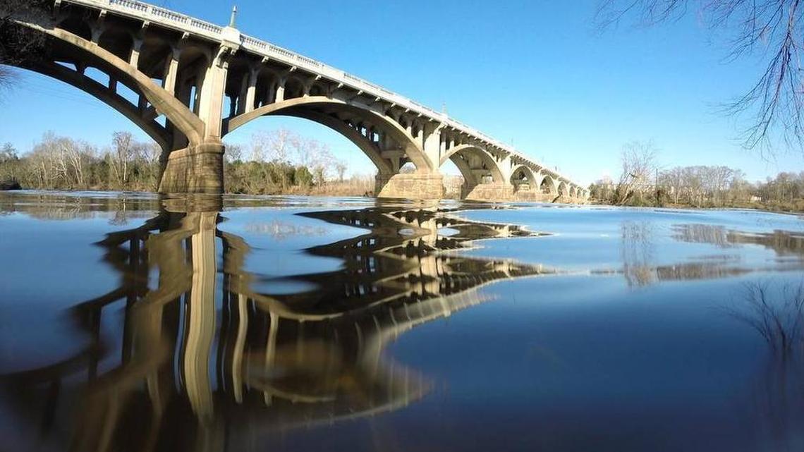 The Congaree River near the Gervais Street bridge. The river bottom in this area is coated with coal tar, which is to be cleaned up.