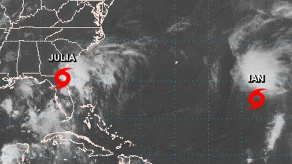 Satellite image of Tropical Storm Julia at 11 p.m. Tuesday September 13, 2016