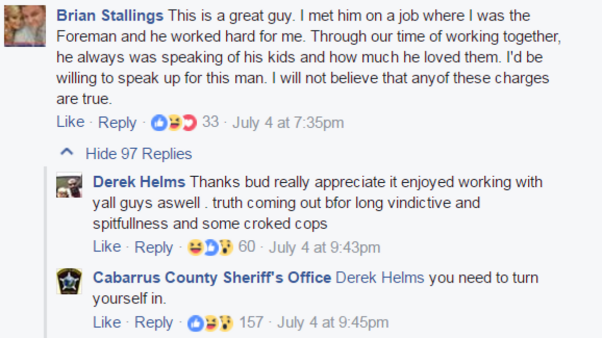 Facebook exchange on the Cabarrus County Sheriff’s Office Facebook page.
