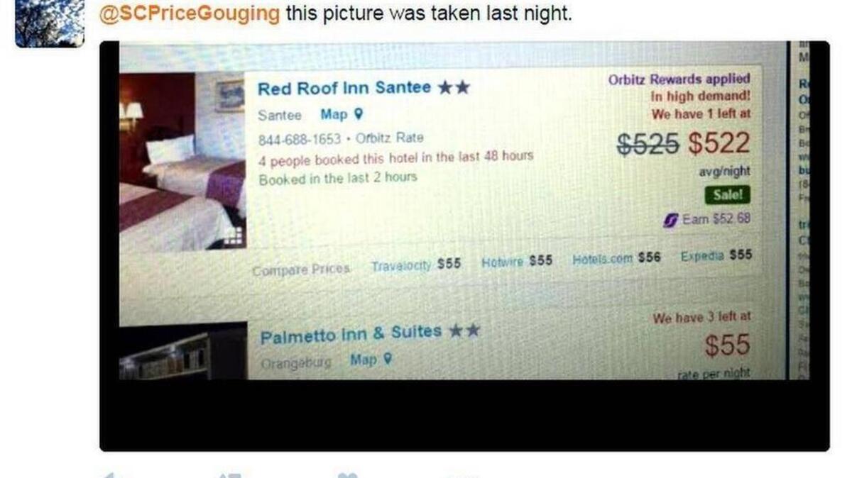 Images from real tweets and other postings from those claiming price gouging during and after the arrival of Hurricane Matthew with the hash tag of @SCPriceGouging.