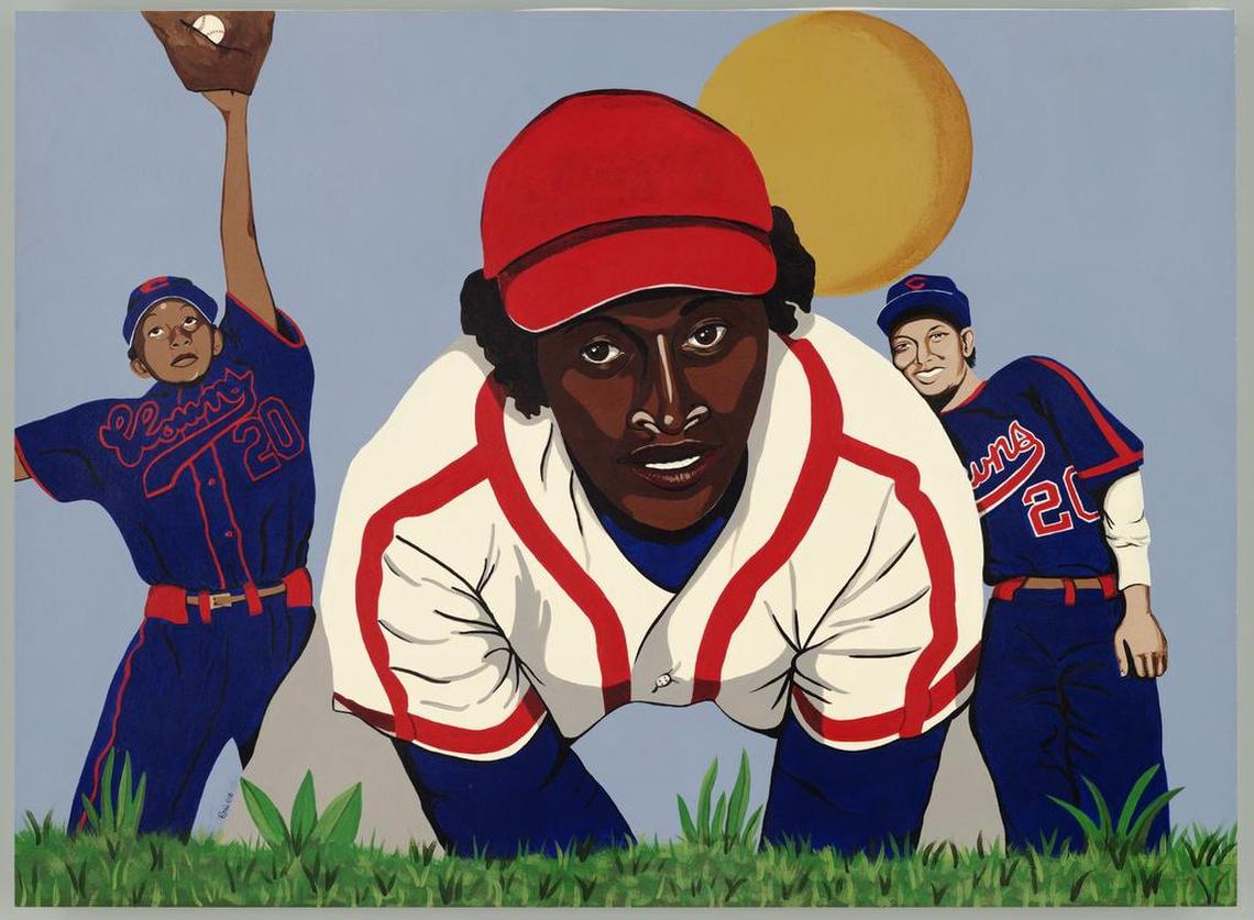 The painting “Beauty of the Game,” by Veronica Sublett. It is of Mamie Johnson (left), Toni Stone (center) & Connie Morgan (right).