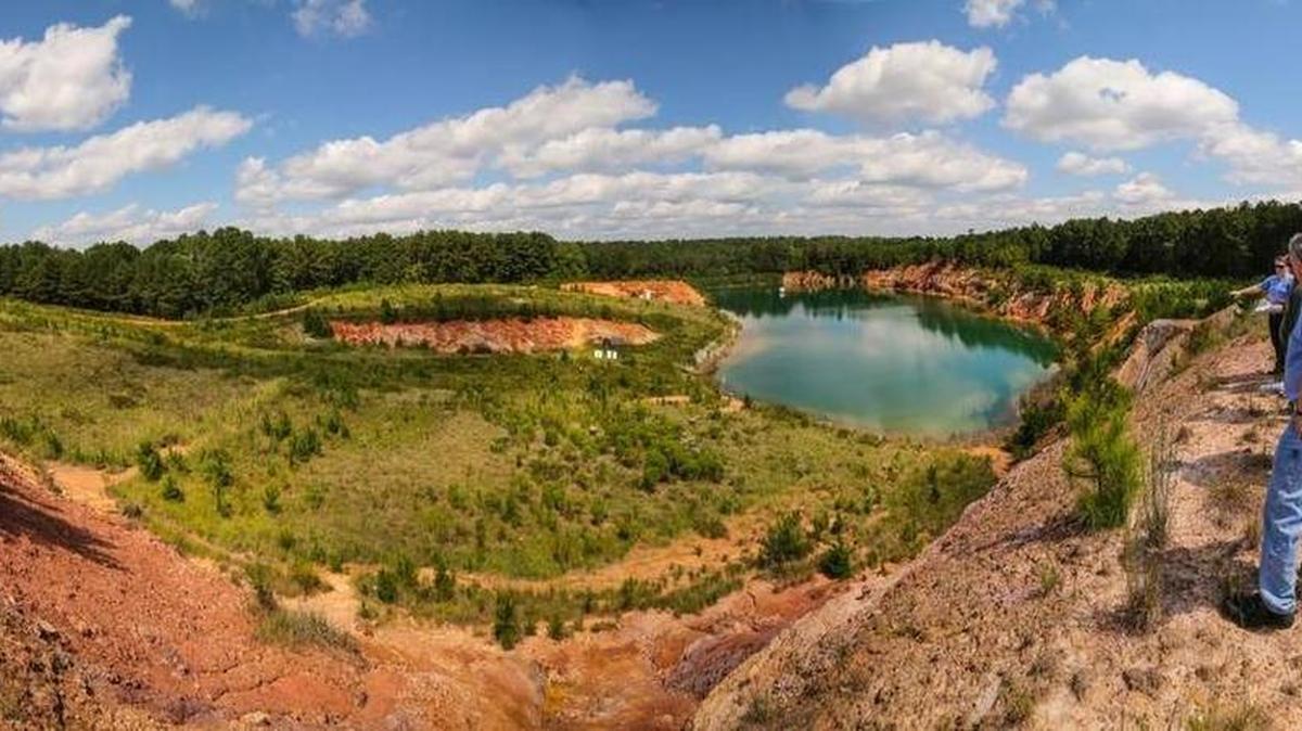 Gold mine pollution is concern in South Carolina. Two old mines, the Brewer and Barite Hill sites, are on the federal Superfund cleanup list. Pictured above is Barite Hill, an abandoned gold mine in McCormick County that is leaking acid draining water.