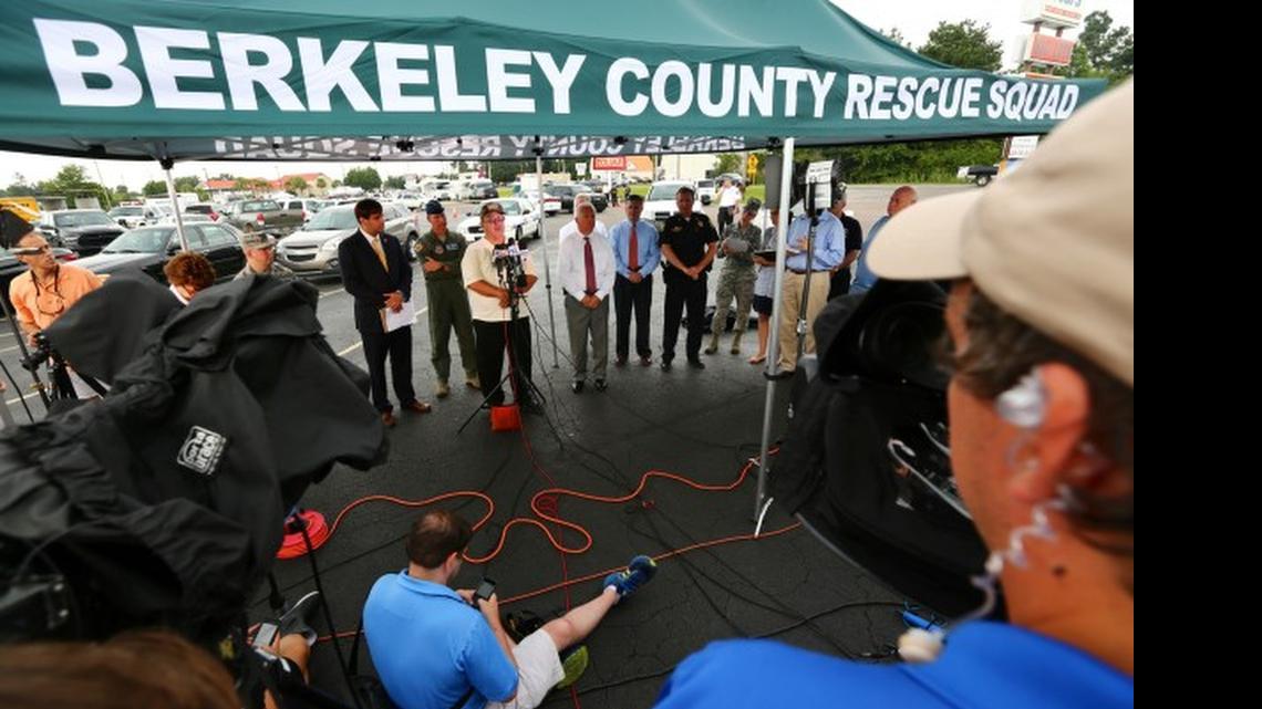 
Berkeley County Coroner Bill Salisbury answers questions at a news conference in Moncks Corner Tuesday, after an F-16 fighter jet smashed into a small plane. Two people were aboard the smaller Cessna, which was completely destroyed, and both died, National Transportation Safety Board spokesman Peter Knudson said. 
