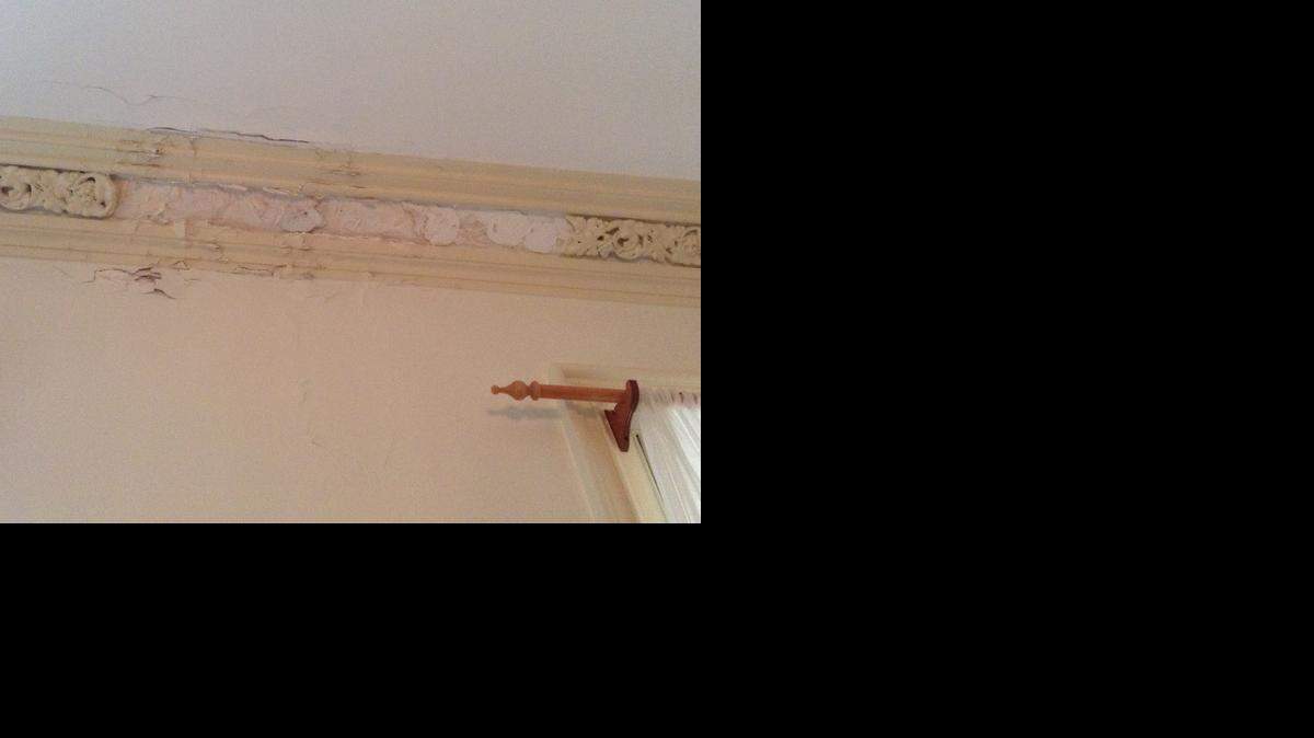 
Roof leaks have damaged intricate plaster moulding in Kensington Mansion, but International Paper has pledged to make repairs. 

