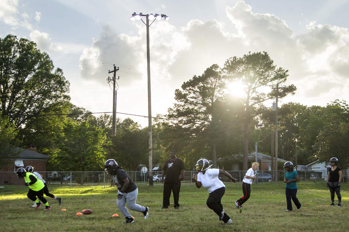 S.C. Smash’s football team goes through drills during practice in Columbia, SC. The Smash is South Carolina’s only professional women’s football team in the Women’s Football Alliance.  In their second season the team hopes to make the playoffs.