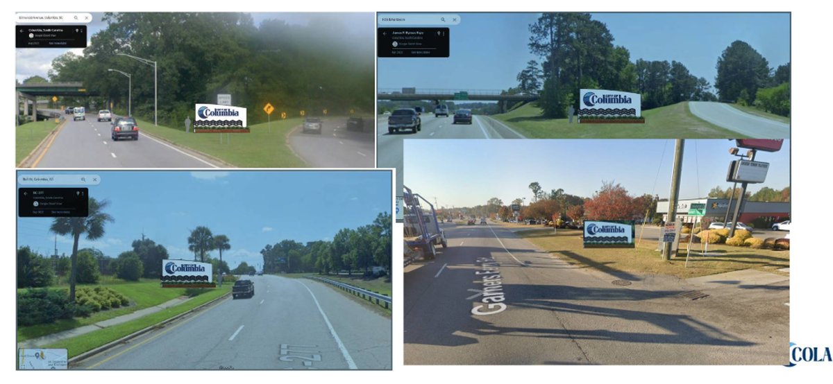 The city of Columbia is looking to spend $500,000 on new gateway signs. The primary signs, initially planned for five yet-to-be finalized gateways will stand almost 12 feet tall and nearly twice as wide and they will be lit at night.&nbsp;&nbsp;This image shows possible locations for the signs.