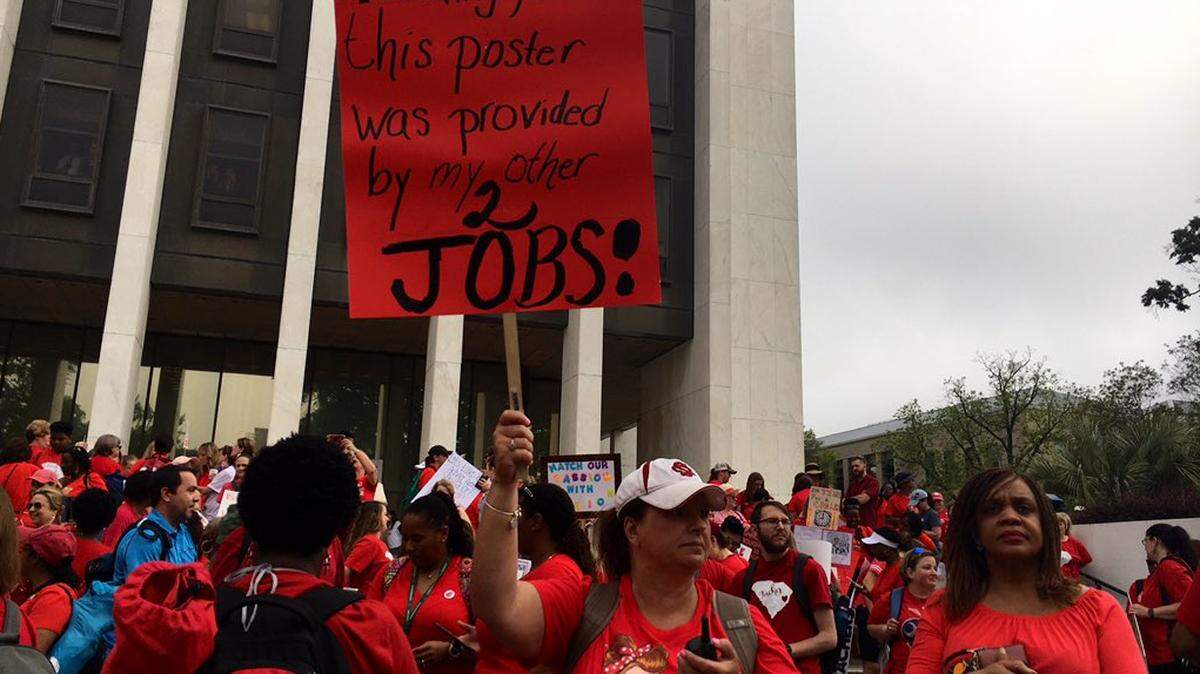 Teachers prepare to march to the S.C. State House Wednesday to protest for better work conditions and higher pay.