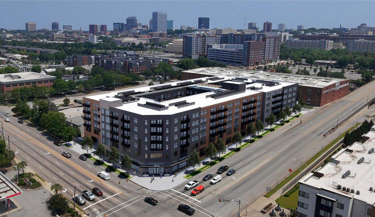 A rendering of how Antique Apartments may look from across Blossom Street, as shown in documents provided to the city of Columbia.