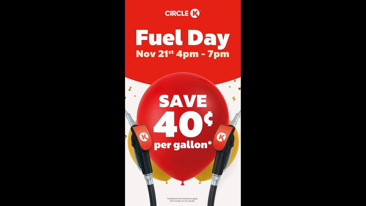 Drivers can get up to 40 cents off gas at participating Circle K stores on Nov. 21, while supplies last, according to the convenience store chain.