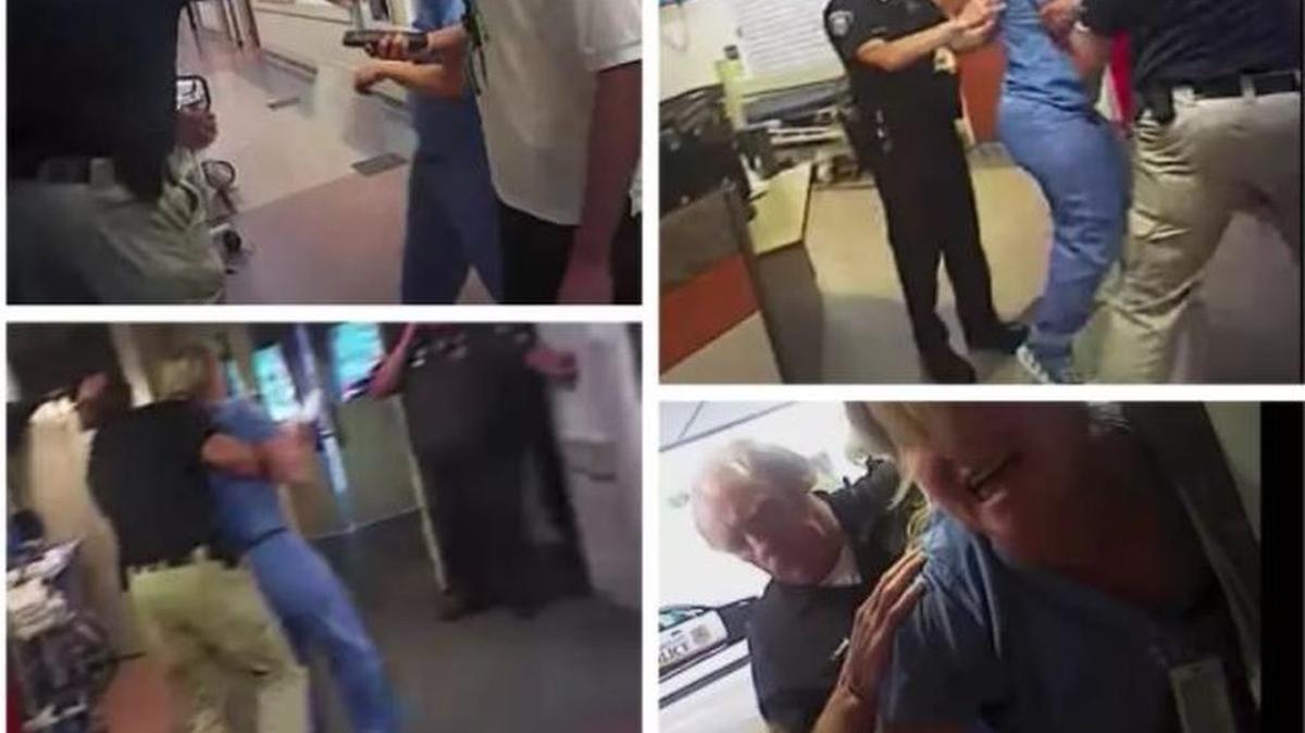 A Salt Lake City police detective handcuffed a nurse after she prevented him from collecting blood from an unconscious patient.