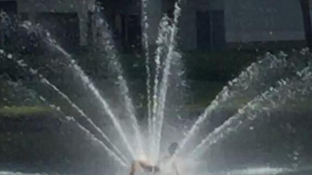 Fire officials say a woman swam out to the fountain in the middle of a lake in Lauderhill on Thursday.
