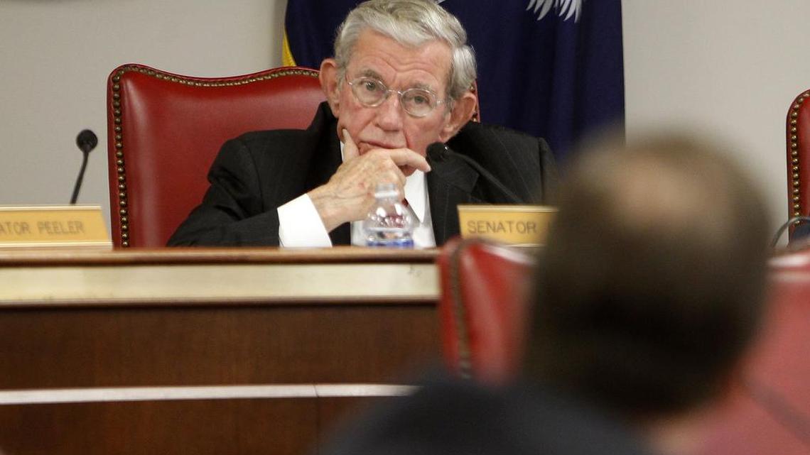 South Carolina Senate Finance Chairman Hugh Leatherman listens to Sen. Vincent Sheen, D-Kershaw, during a discussion of a bond package in April.
