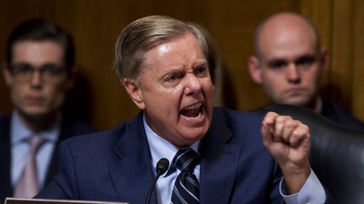 Sen. Lindsey Graham, R-S.C., points as Democrats as he defends Supreme Court nominee Brett Kavanaugh at the Sept. 27 Senate Judiciary Committee on Capitol Hill in Washington.