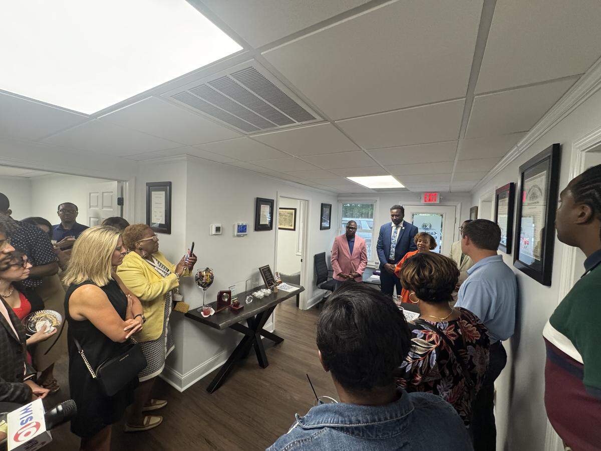 State Sen. Tameika Isaac Devine, D-Richland, speaks at a fundraiser for state Rep. Jermaine Johnson, on Tuesday, Aug. 12, at state Rep. Kambrell Garvin’s law office in Columbia. Johnson is exploring a run for South Carolina governor.