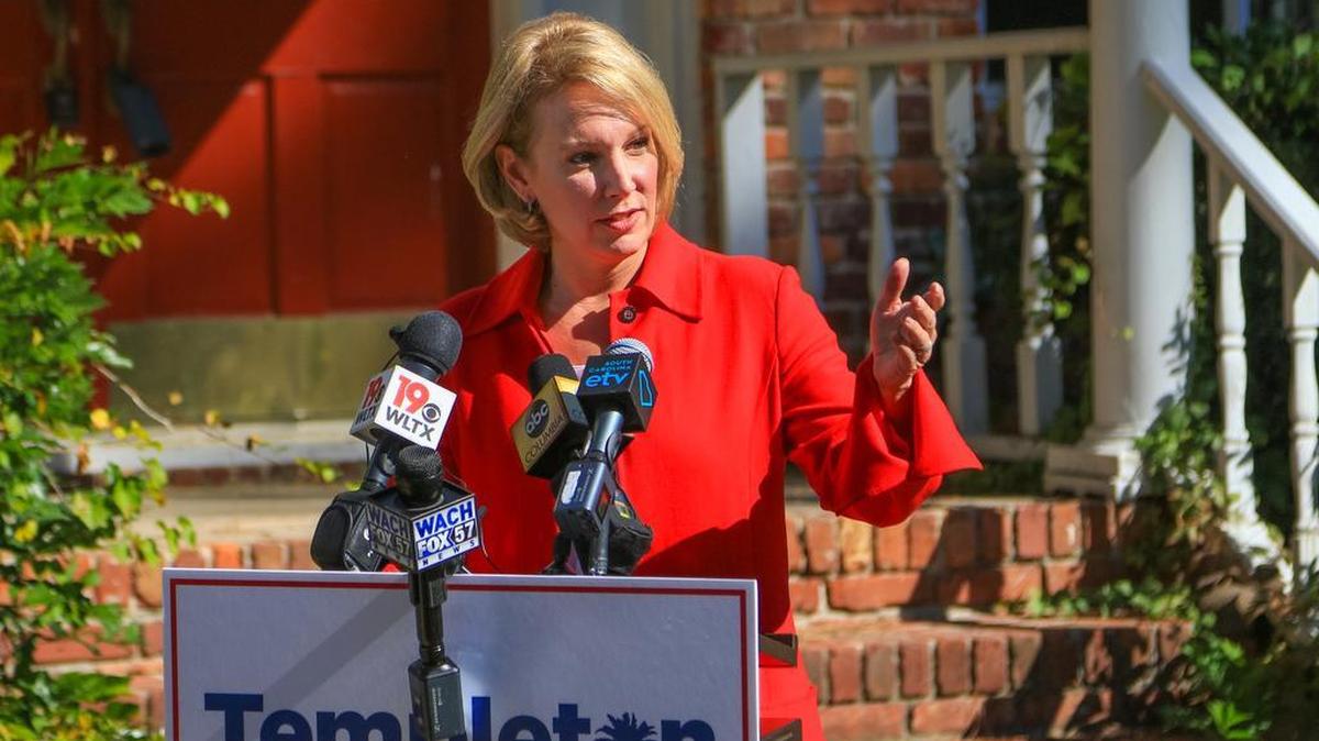 South Carolina gubernatorial candidate Catherine Templeton held a press conference in front of her childhood home in Columbia on Nov. 1, 2017.