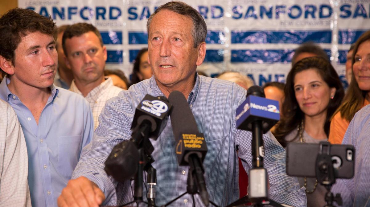 Rep. Mark Sanford (R-S.C.) speaks at his primary night party in Mt. Pleasant, S.C., June 12, 2018. Sanford lost a closely contested primary to Katie Arrington, a state lawmaker who had made Sanford’s frequent criticism of President Donald Trump the centerpiece of her campaign. (Hunter McRae/The New York Times)
