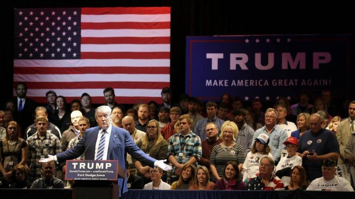 Republican presidential candidate Donald Trump speaks during a rally at Iowa Central Community College, on Nov. 12 in Fort Dodge, Iowa.