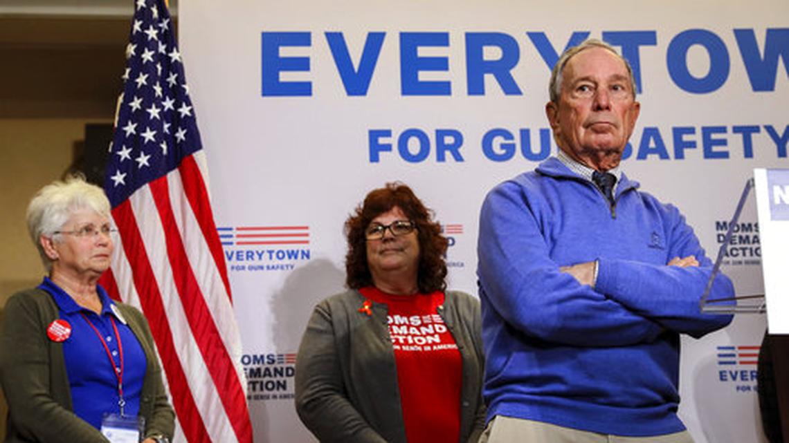 Former New York City Mayor Michael Bloomberg takes questions after speaking at a Moms Demand Action gun safety rally at City Hall in Nashua, N.H. Saturday, Oct. 13, 2018.