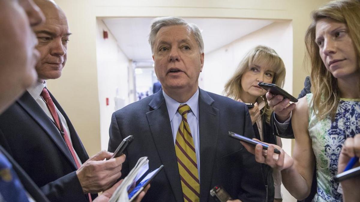 FILE - In this March 10, 2016 file photo, Sen. Lindsey Graham, R-S.C. speaks to reporters on Capitol Hill in Washington. Graham, who oversees the U.S. foreign aid budget says Israel made a mistake by signing a $38 billion security agreement with the Obama administration.