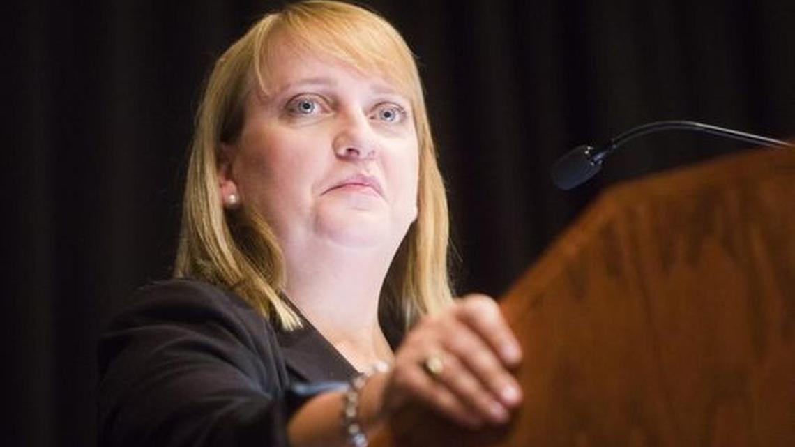 Mary Geren speaks at a rally kicking off her bid to unseat U.S. Rep. Jeff Duncan on Monday, April 17, 2017 in Clemson.
