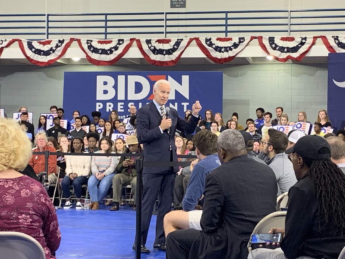 Former Vice President Joe Biden speaks at a town hall in at Lander University Greenwood, S.C. on Thursday, Nov. 21, 2019.