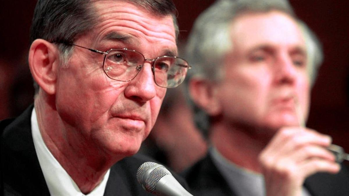 Former Democratic National Chairman, Don Fowler, left, and his attorney, James Hamilton, sit before the Senate Committee on Governmental Affairs Tuesday , Sept. 9,1997, in Washington.