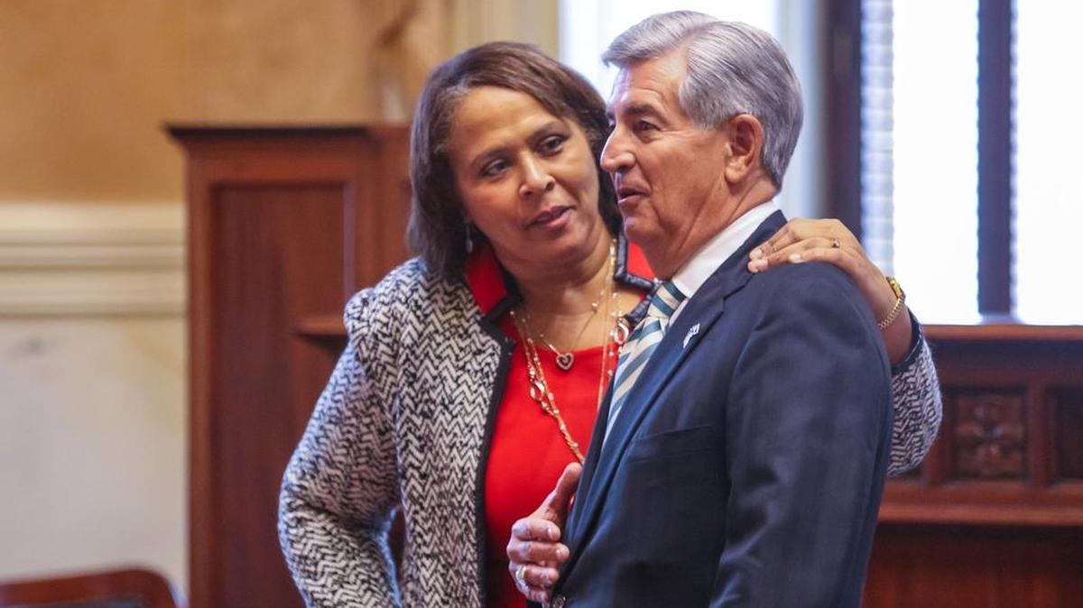 In this 2019 photo, S.C. Sen. Nikki Setzler, right, talks with Sen. Margie Bright Matthews.