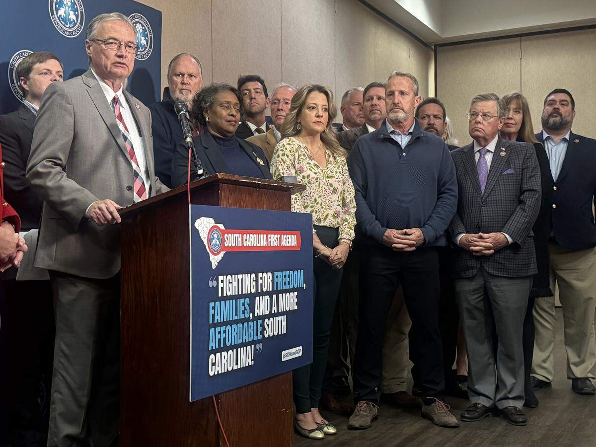 House Majority Leader Davey Hiott, R-Pickens, discusses the SC House GOP Caucus agenda for 2026 during a news conference on Friday, Dec. 12, 2025 in Columbia.