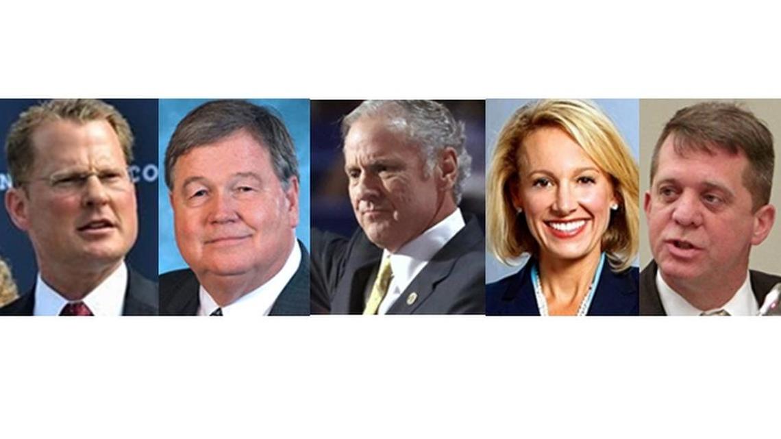 (From the left) Republicans Kevin Bryant, Yancey McGill, Henry McMaster, Catherine Templeton, and Democrat not-yet candidate James Smith