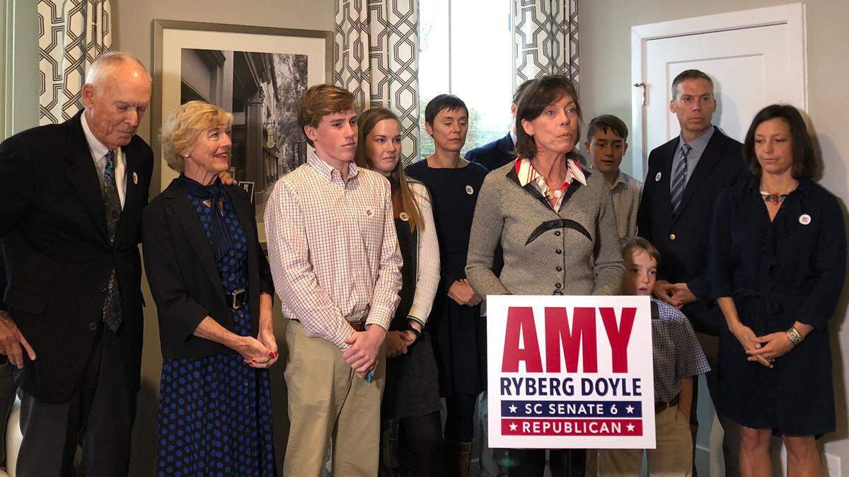 Greenville City Councilwoman Amy Ryberg Doyle announces her candidacy for a special election in SC Senate District 6 in Greenville on Monday, Nov. 12, 2018.