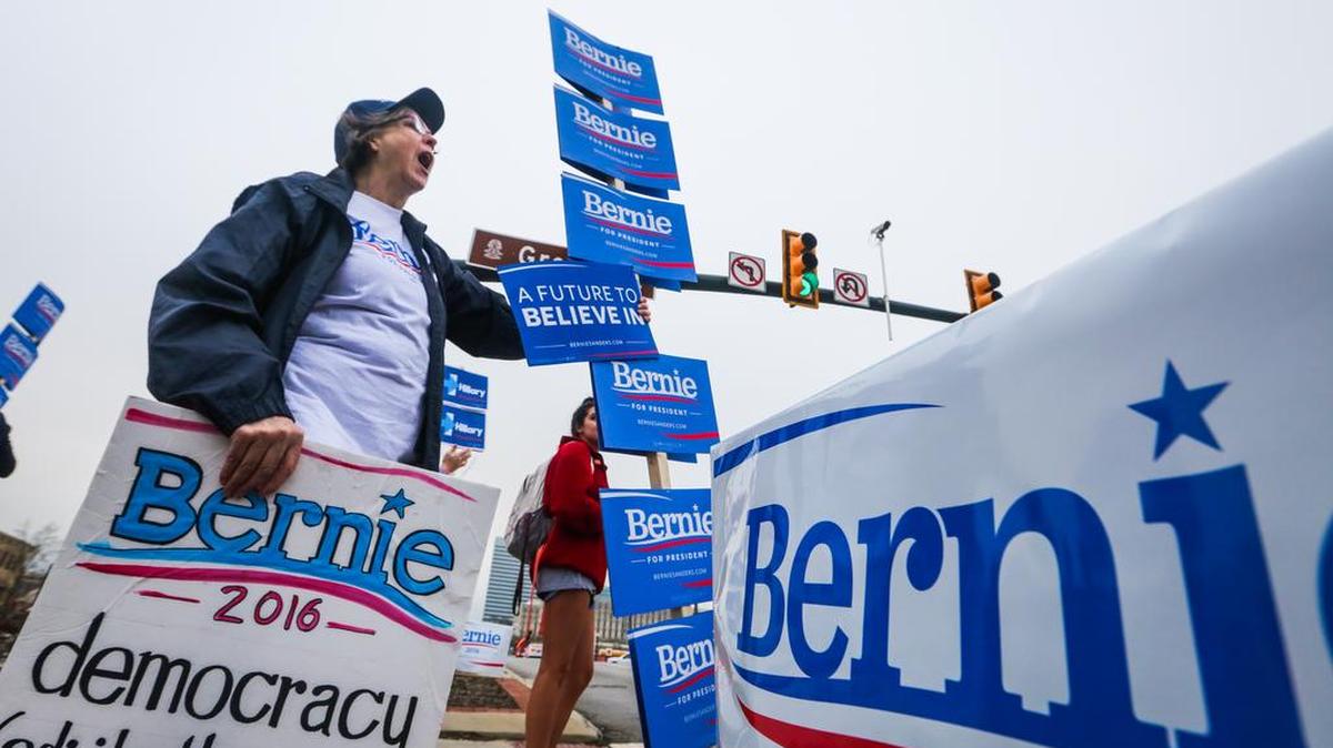 Jean Woods, a supporter of Sen. Bernie Sanders lined Assembly street to get attention for her candidate before the CNN South Carolina Democratic Presidential Town Hall at USC just days before its highly anticipated primary. February 23, 2016