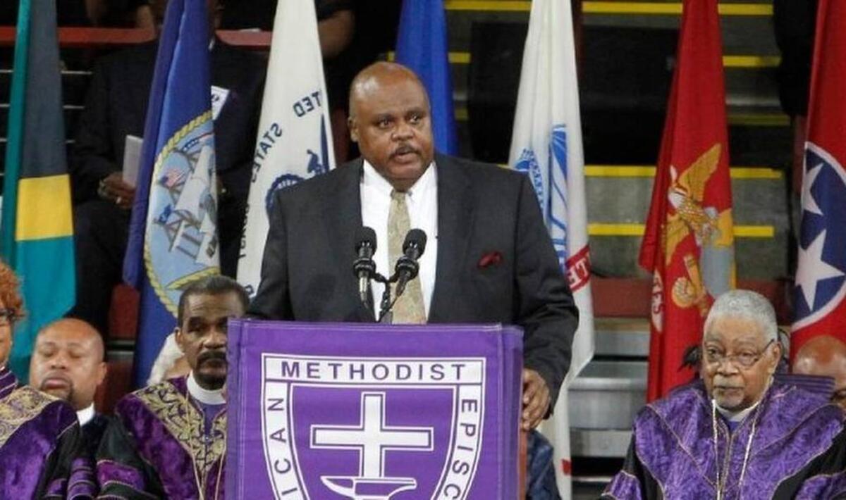 Rep. Joe Neal, D-Richland, spoke during State Senator Clementa Pinckney’s memorial service at College of Charleston’s TD Arena, Friday, June 26, 2015.