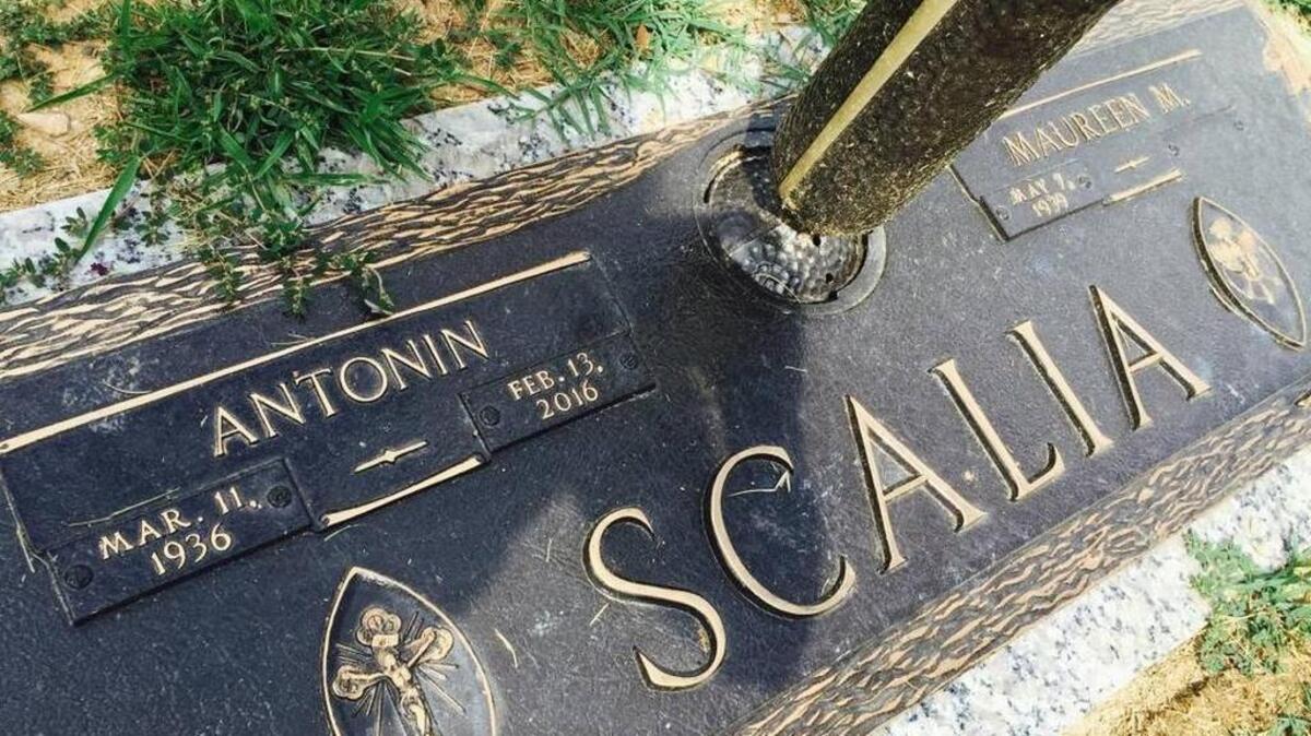The gravesite of Supreme Court Justice Antonin Scalia at Fairfax Memorial Park in Fairfax, Va. His seat remains vacant on the court since his death in February.