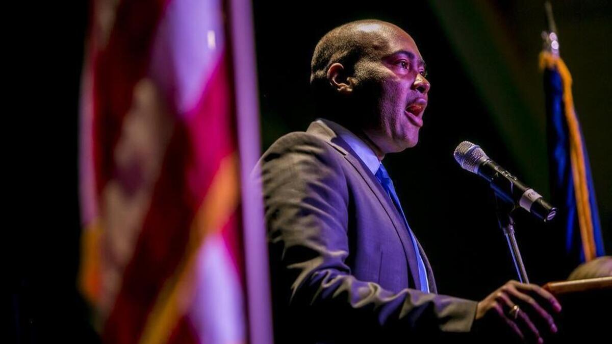 FILE: S.C. Democratic Party chairman Jaime Harrison speaks during the South Carolina Democratic Party 2015 Dem Weekend at the Columbia Convention Center.