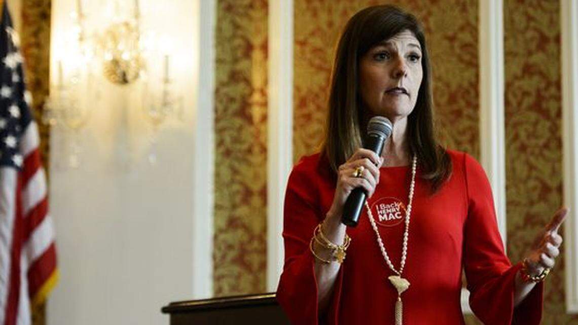 Pamela Evette speaks during a Greenville County Republican Women's Club event at the Poinsett Club on Thursday, May 17, 2018.