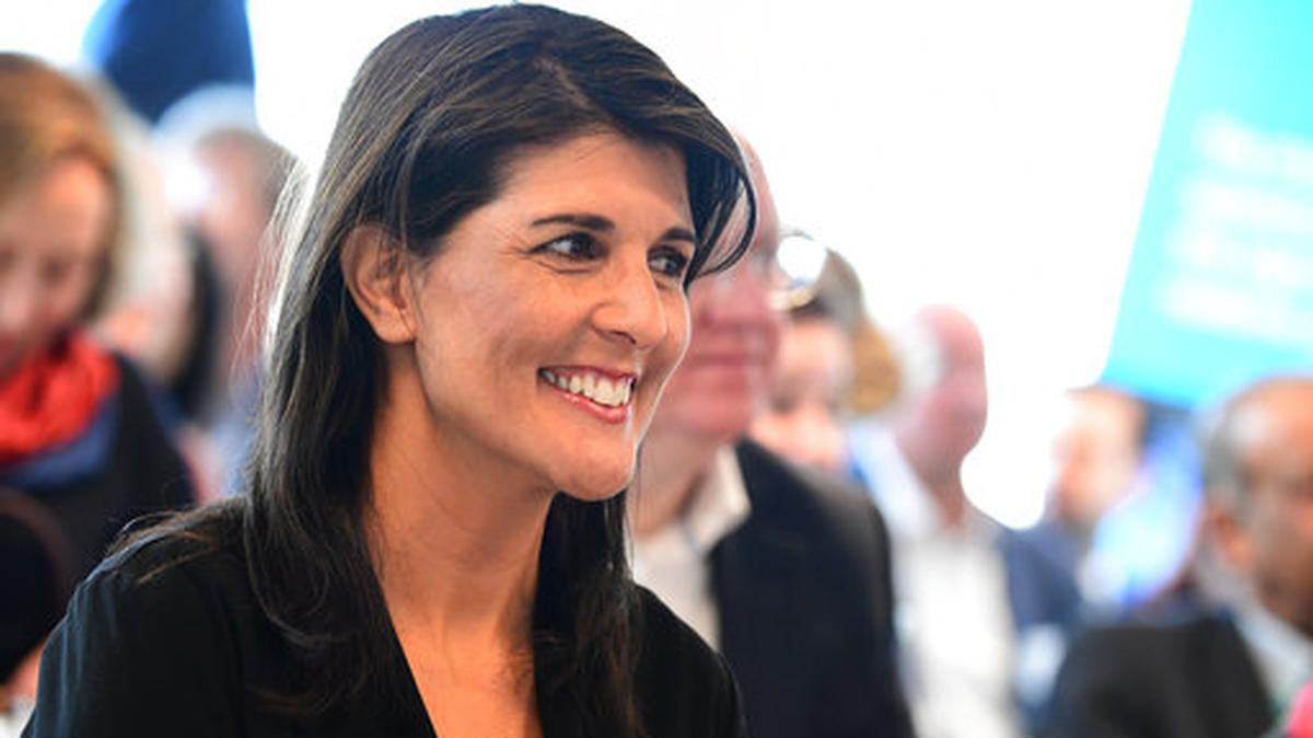 United Nations Ambassador to the United Nations Nikki Haley arrives at The European Spallation Source (ESS) in Lund, Sweden, Friday, April 20, 2018. The annual informal working meeting with the UN Secretary-General and the Security Council will be held at Dag Hammarskojld's farm Backakra in Skane, southern Sweden on Saturday.