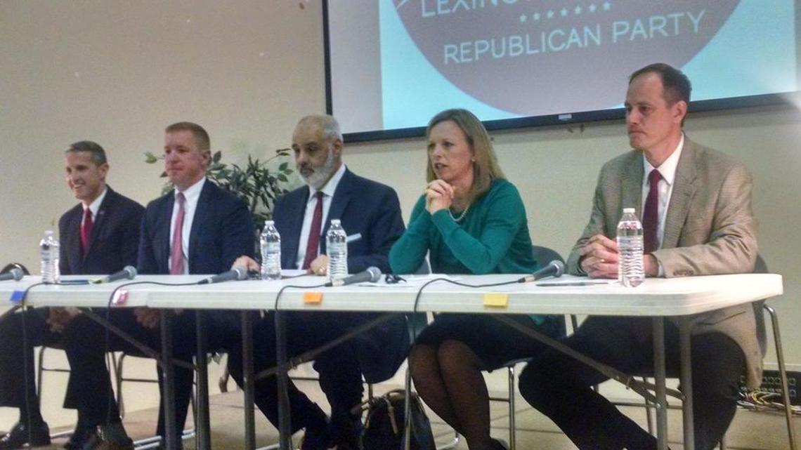 The five Republican candidates running in S.C. House District 69 came together for a forum on Feb. 15, 2018. From left are, Chris Wooten, Michael Weaver, Alan Ray, Anne Marie Green and Joel Deason.