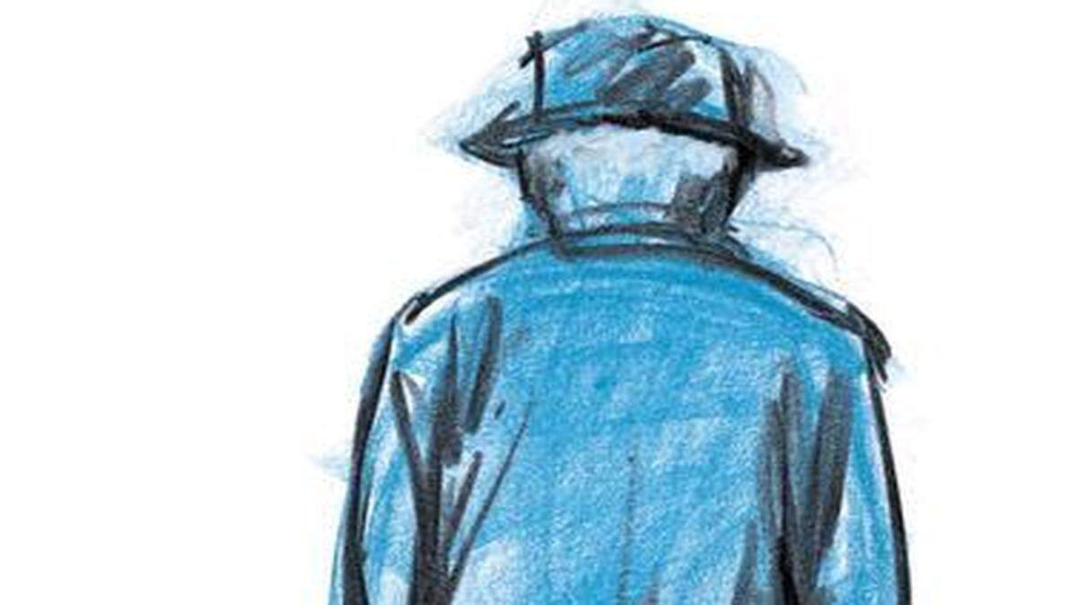 
Paul Schmid color illustration of a young hand holding the figure of an old man with a cane.
