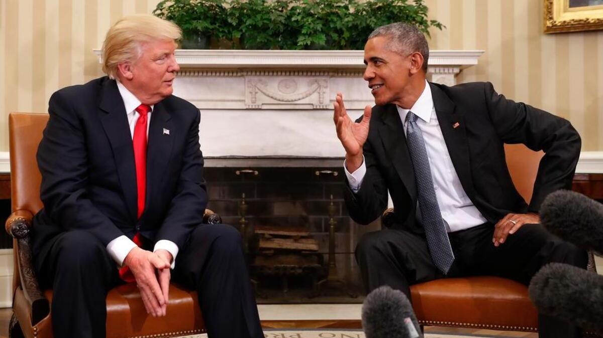 In this Nov. 10, 2016, file photo, President Barack Obama meets with President-elect Donald Trump in the Oval Office of the White House in Washington. An apparent rapport is brewing between Obama and Trump that few, if any, saw coming. A few months ago they were trading insults. Today it’s telephone calls and pleasantries. Apparently membership in one of the world’s most exclusive clubs - the club of U.S. presidents - has a way of changing things.