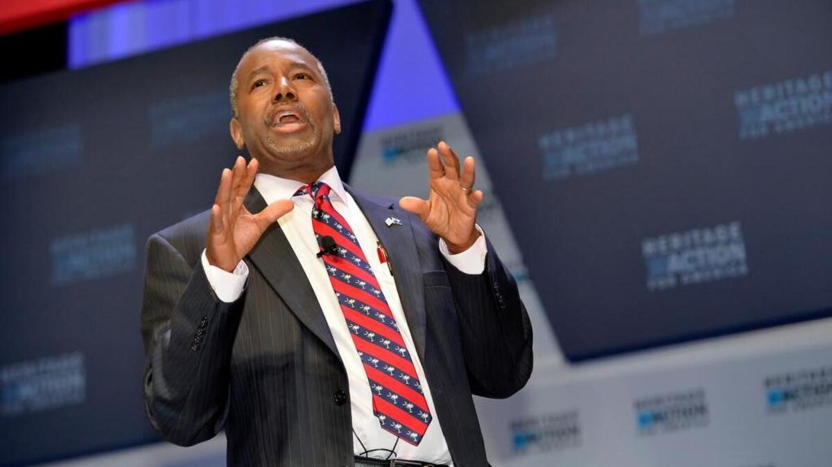 
Republican presidential candidate Ben Carson speaks at a presidential forum sponsored by Heritage Action at the Bon Secours Wellness Arena Friday in Greenville.
